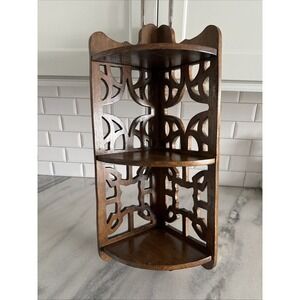 Vintage Butler 24in Corner Shelf Wood Fretwork Victorian Ornate Scrollwork GW005